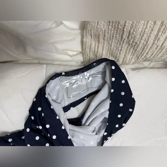 Draper James Bandeau One Piece Navy Polka Dot Swimsuit NWT- Size Medium - Picture 7 of 10